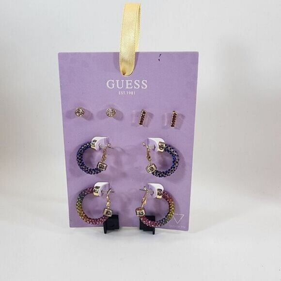 Guess NWT 4 PAIR earrings rainbow hoops - Picture 1 of 4